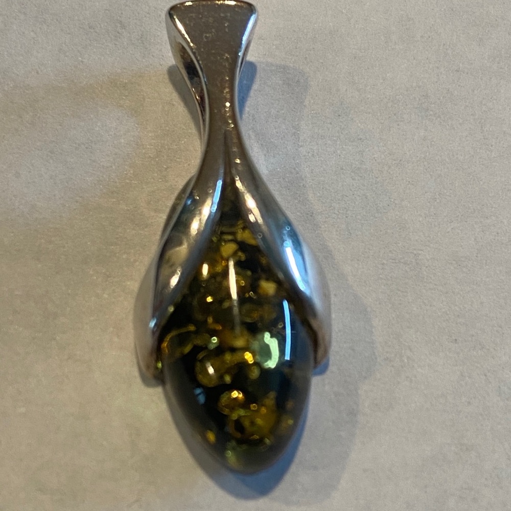Yellow Amber & Sterling Silver Pendant